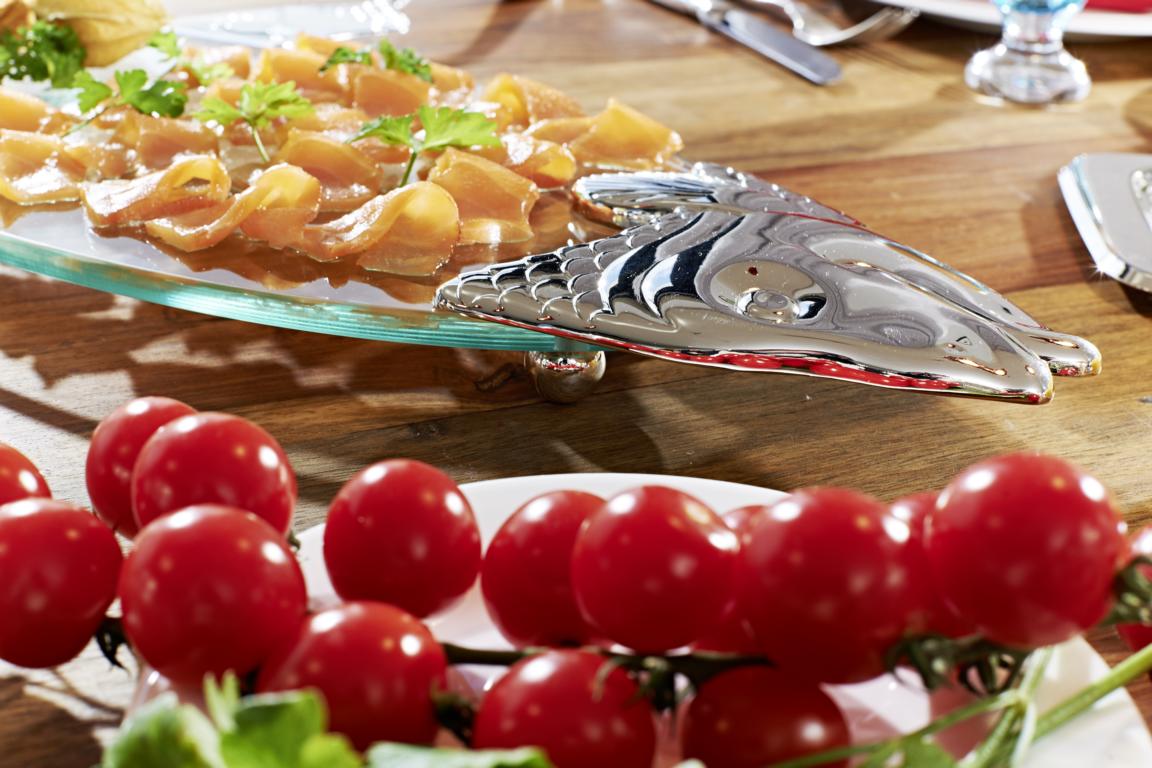 Fischplatte mit Heber - Versilbert – Detailansicht