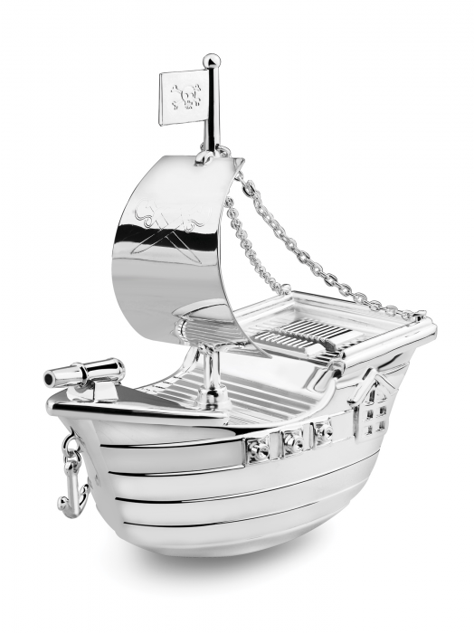 Spardose Piratenschiff, versilbert