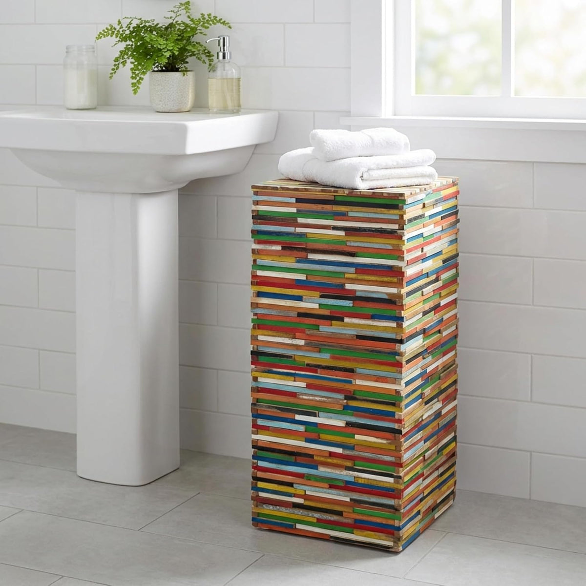 Mischholz Hocker bunt – 75 x 30 x 30 cm (H x B x T)
