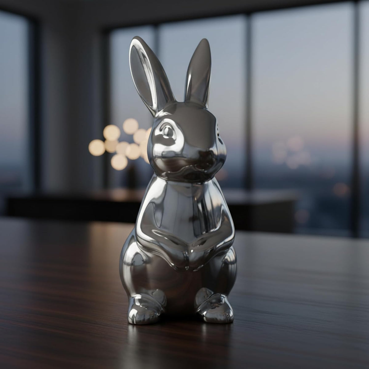 Figur Hase Porzellan, silberglänzend – Hase II