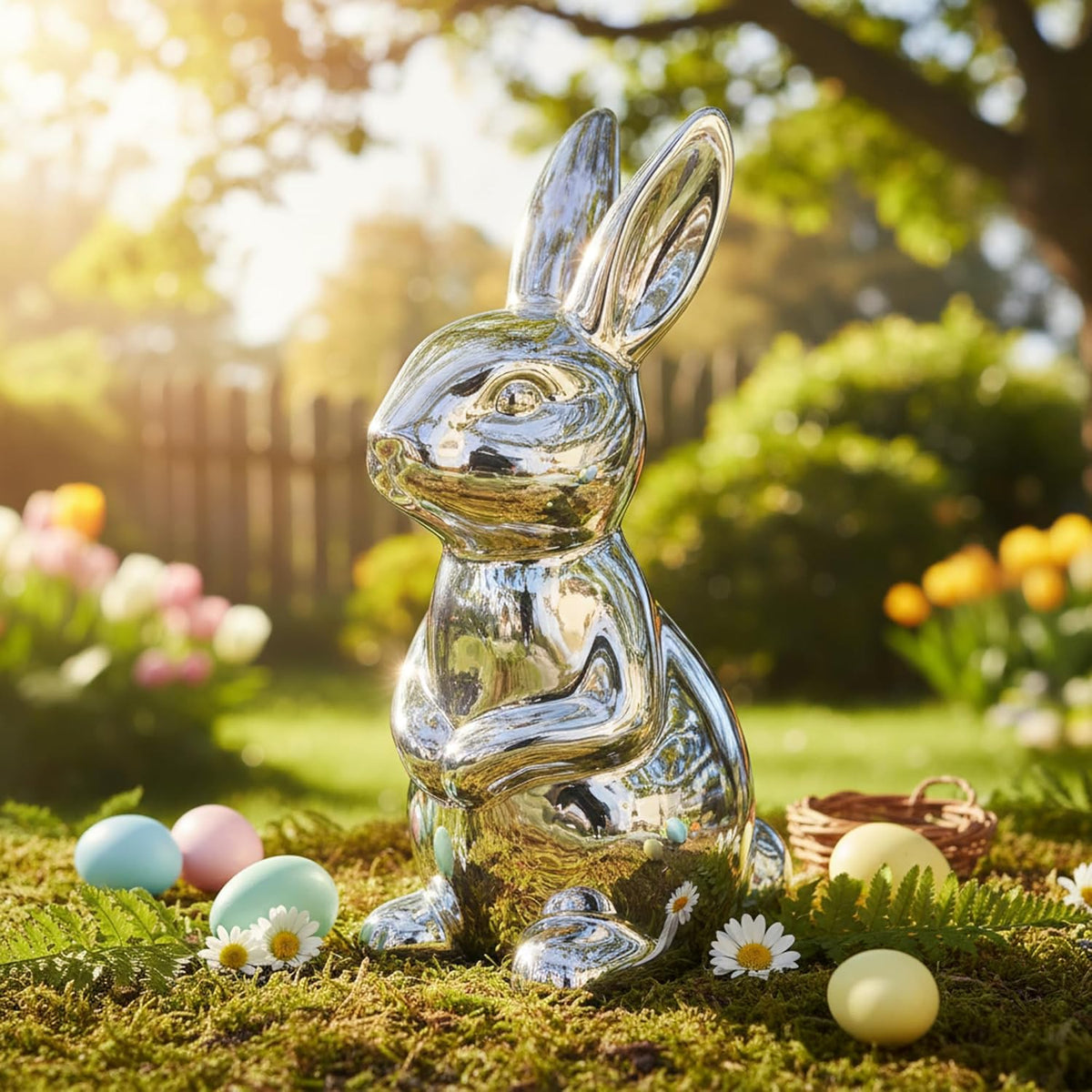 Figur Hase Porzellan, silberglänzend – Hase II