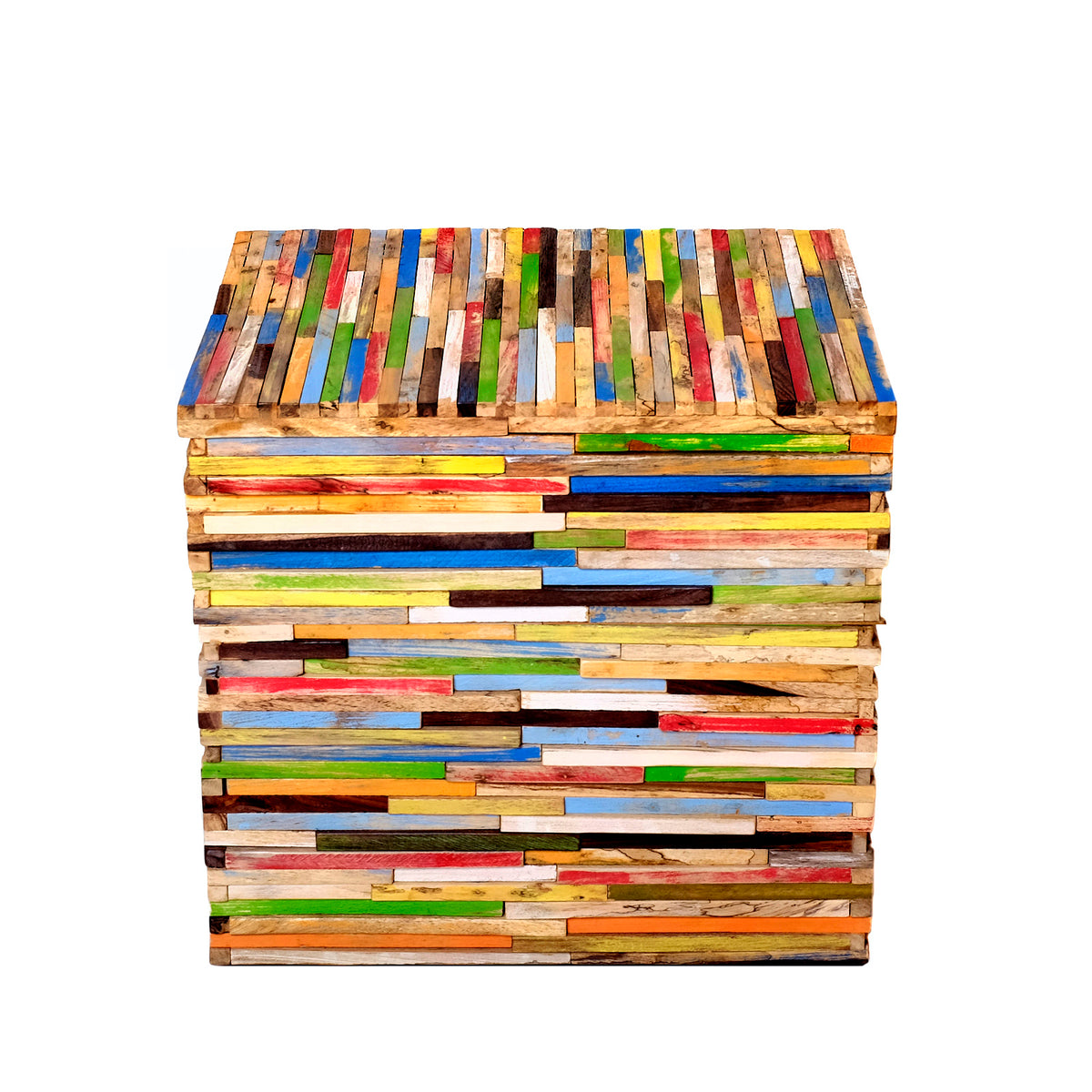 Mischholz Hocker bunt – 30 x 30 x 30 cm (H x B x T)