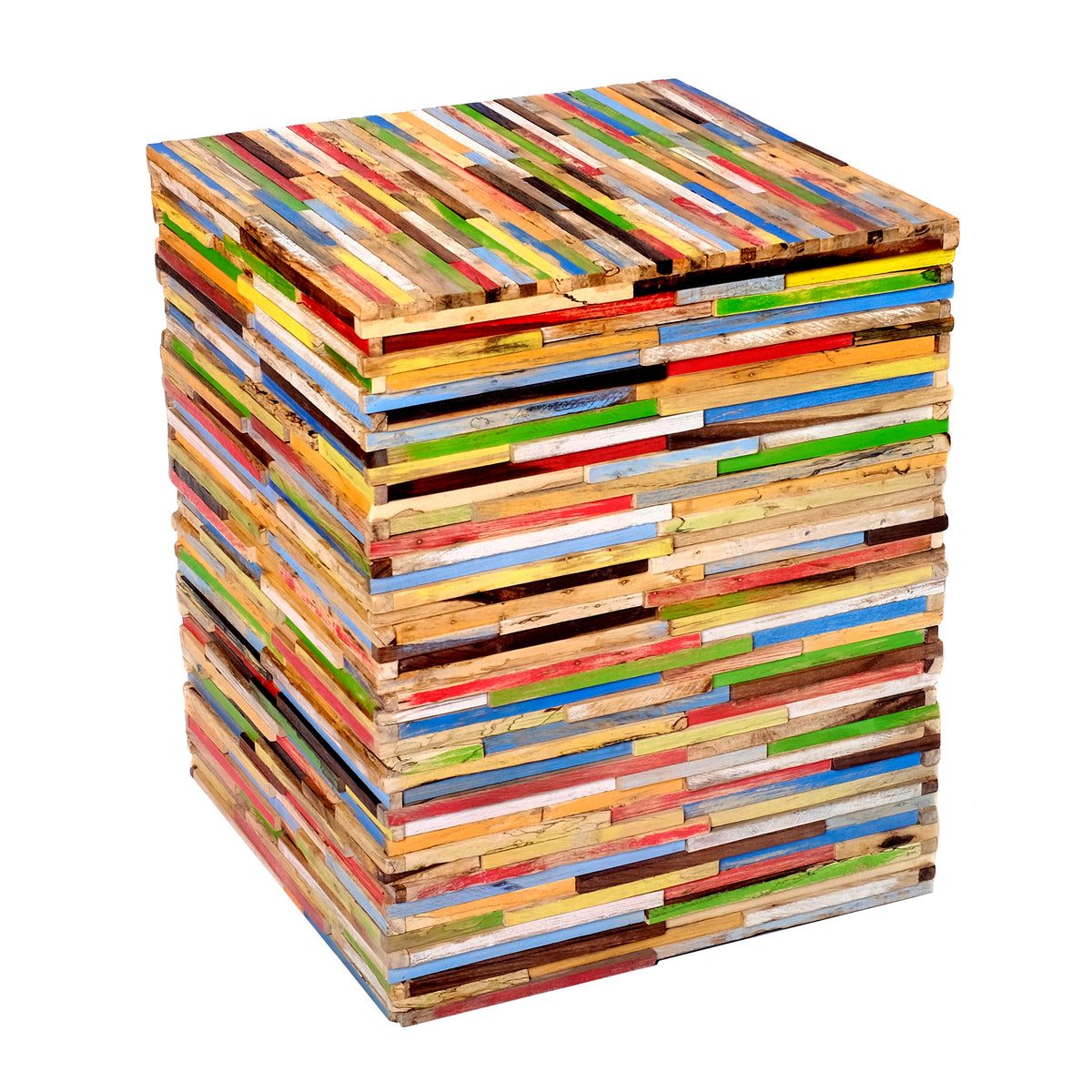 Mischholz Hocker bunt