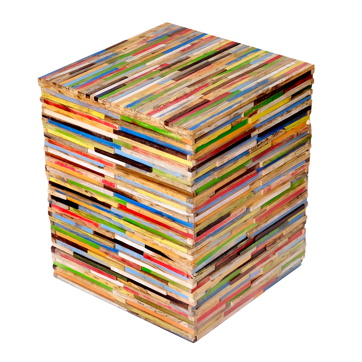 Mischholz Hocker bunt – 45 x 36 x 36 cm (H x B x T)