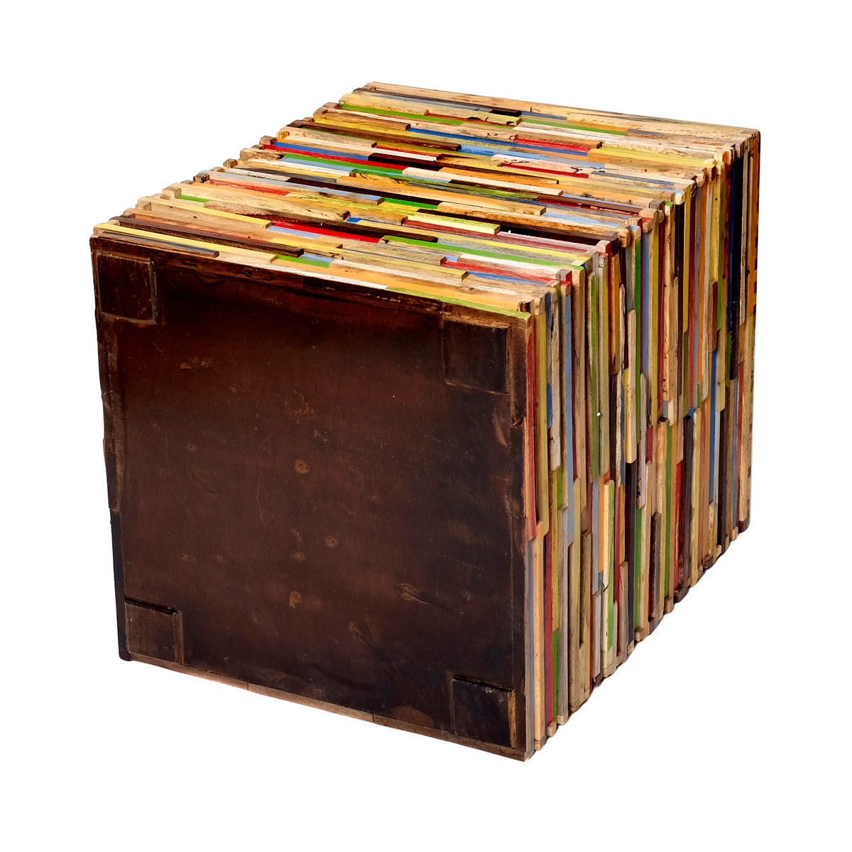 Mischholz Hocker bunt – 45 x 36 x 36 cm (H x B x T)