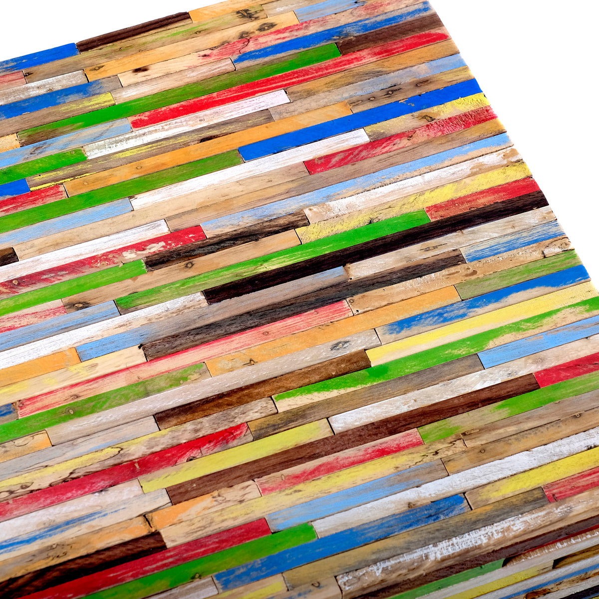 Mischholz Hocker bunt – 45 x 36 x 36 cm (H x B x T)