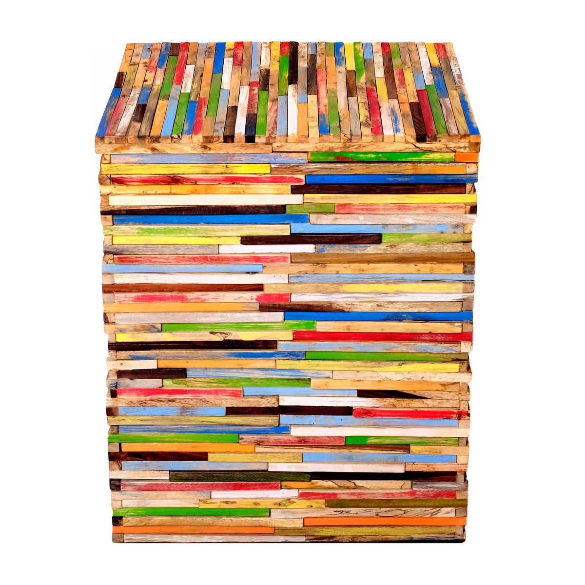 Mischholz Hocker bunt – 45 x 36 x 36 cm (H x B x T)