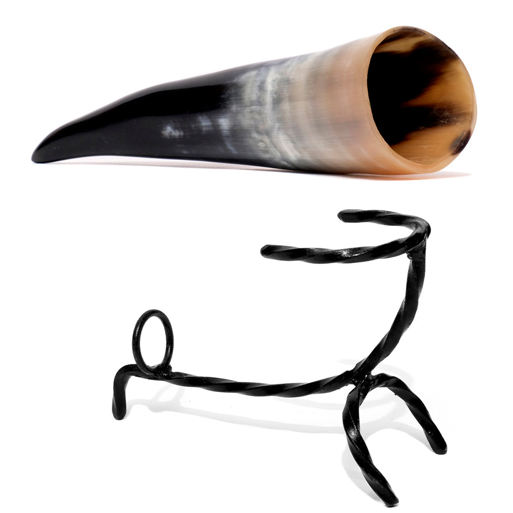 Trinkhorn Wikinger Set – 200 ml, Kuhhorn mit Ständer