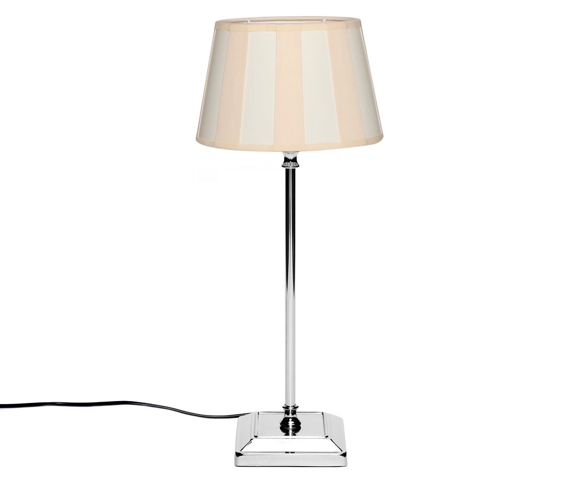 Tischlampe - Lampenschirm gestreift – Beige - Creme, Schirm oval - 22 x 14 x 15 cm, quadratischer Fuß