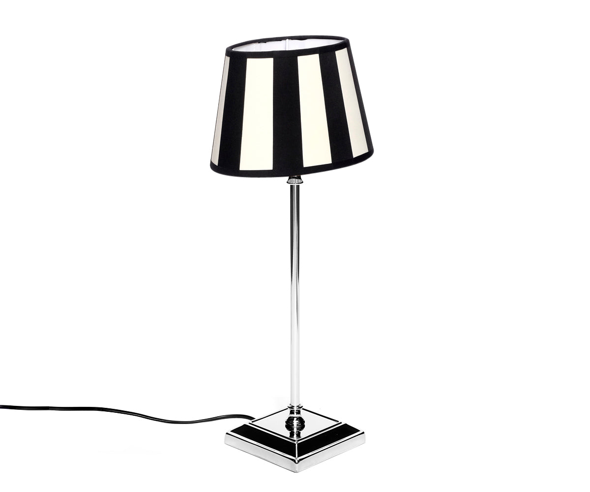 Tischlampe - Lampenschirm gestreift – Schwarz - Creme, Schirm oval - 22 x 14 x 15 cm, quadratischer Fuß