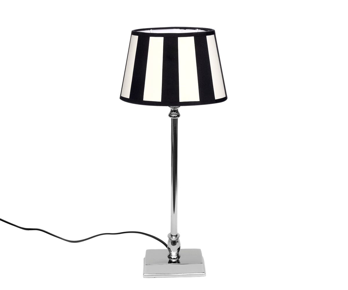 Tischlampe - Lampenschirm gestreift – Schwarz - Creme, Schirm oval - 22 x 14 x 15 cm, quadratischer Fuß