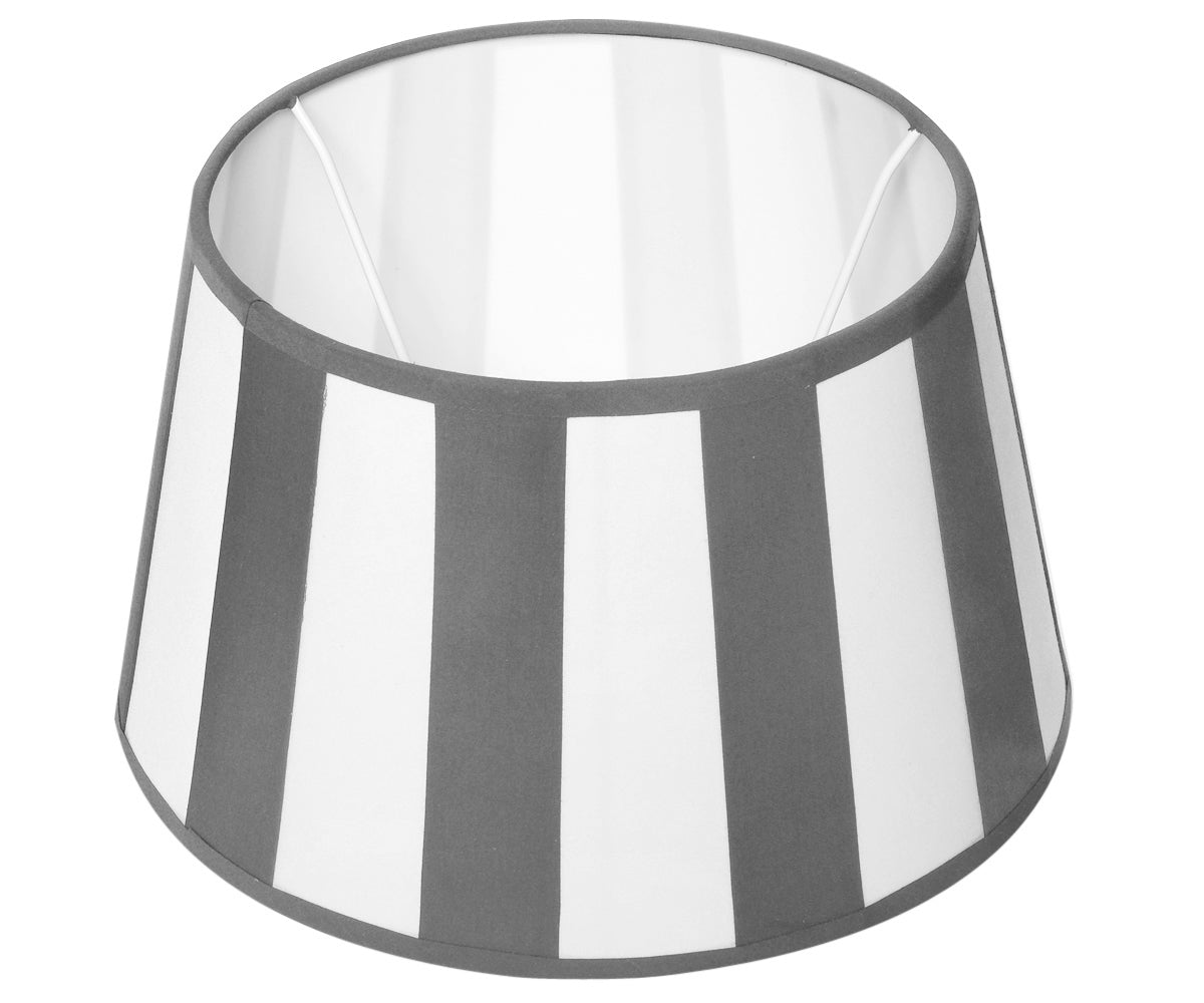 Tischlampe - Lampenschirm gestreift – Grau - Weiß, Schirm rund - 20 x 12 cm, quadratischer Fuß