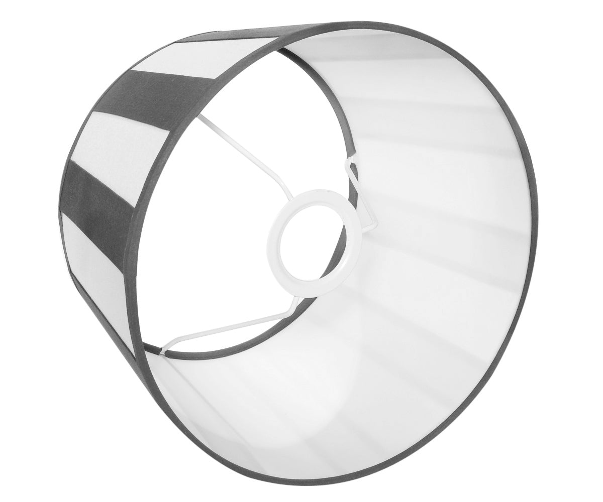 Tischlampe - Lampenschirm gestreift – Grau - Weiß, Schirm rund - 20 x 12 cm, quadratischer Fuß
