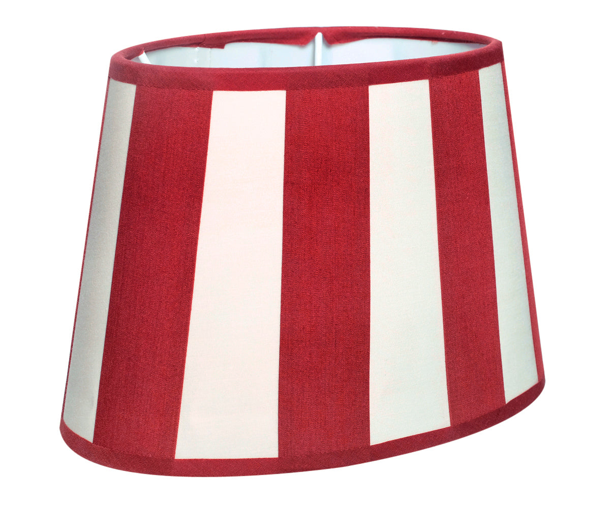 Lampenschirm gestreift – Weinrot - Creme, oval - 20x15x13 cm