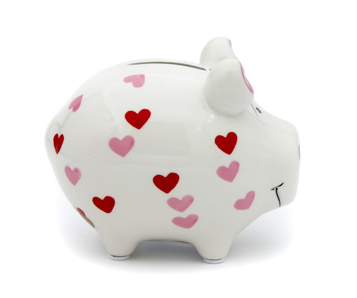 Sparschwein Hochzeit – Herzen Rosa/Rot (9 x 9 x 12,5 cm)