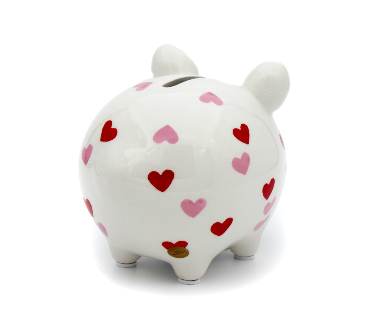 Sparschwein Hochzeit – Herzen Rosa/Rot (9 x 9 x 12,5 cm)