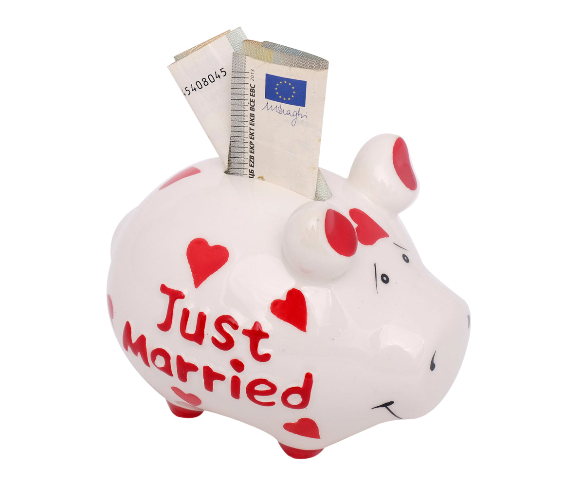Sparschwein Hochzeit – Just Married (9 x 9 x 12,5 cm)
