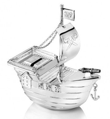 Spardose Piratenschiff, versilbert – Detailansicht