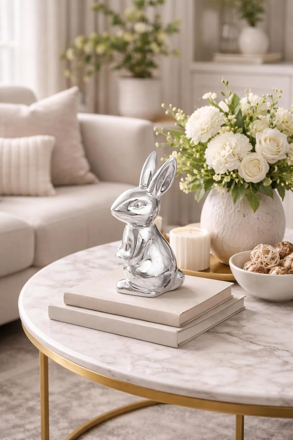 Figur Hase Porzellan, silberglänzend – Hase II
