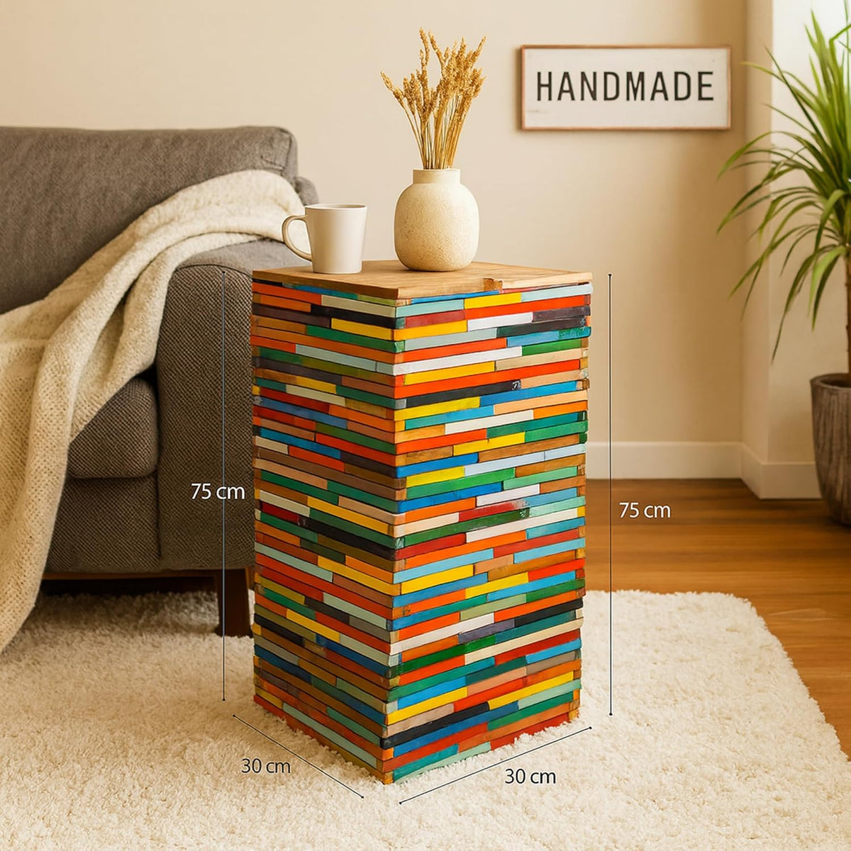 Mischholz Hocker bunt – 75 x 30 x 30 cm (H x B x T)