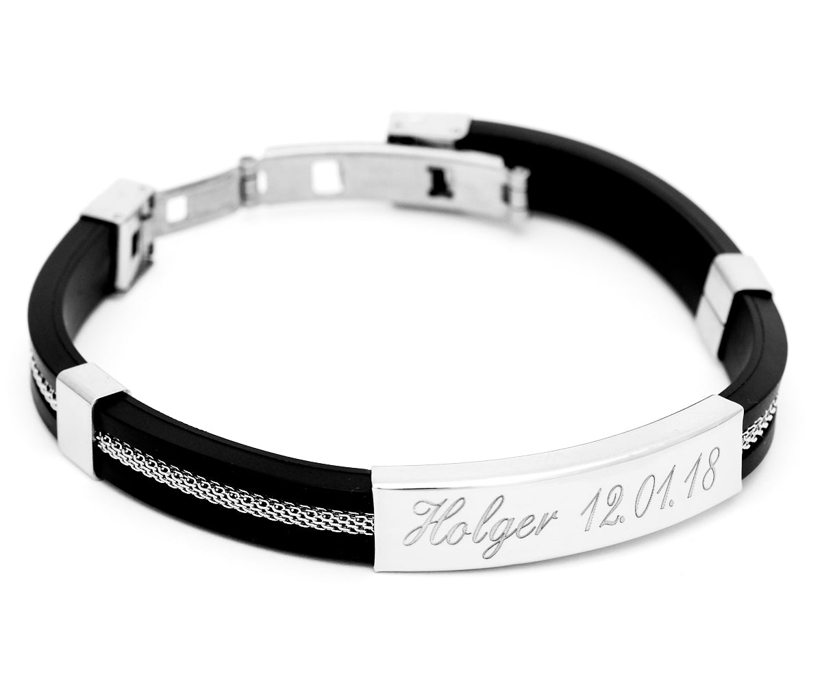 Edelstahl Armband mit Gravur – Mit Gravur, Kautschuk, Modell 8