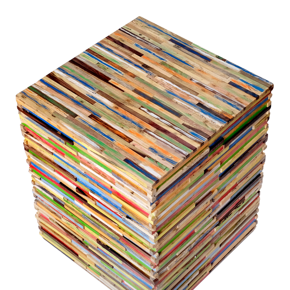 Mischholz Hocker bunt – 45 x 36 x 36 cm (H x B x T)