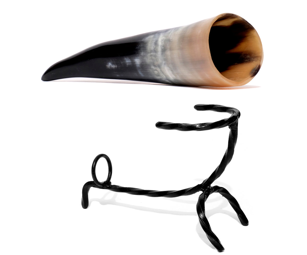 Trinkhorn Wikinger Set – 200 ml, Kuhhorn mit Ständer