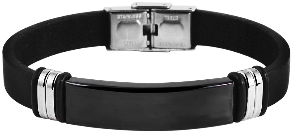 Edelstahl Armband mit Gravur – Ohne Gravur, Echtleder, Modell 10