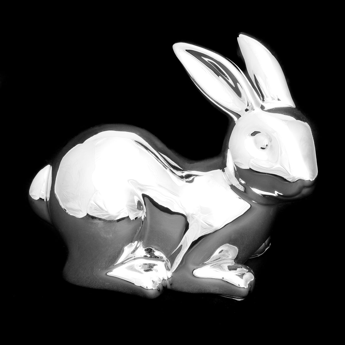 Figur Hase Porzellan, silberglänzend – Hase III