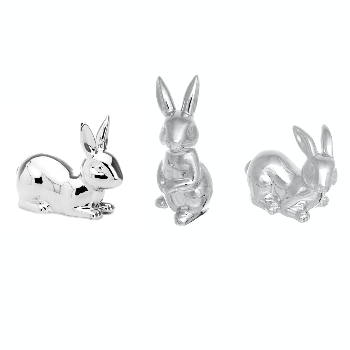 Figur Hase Porzellan, silberglänzend