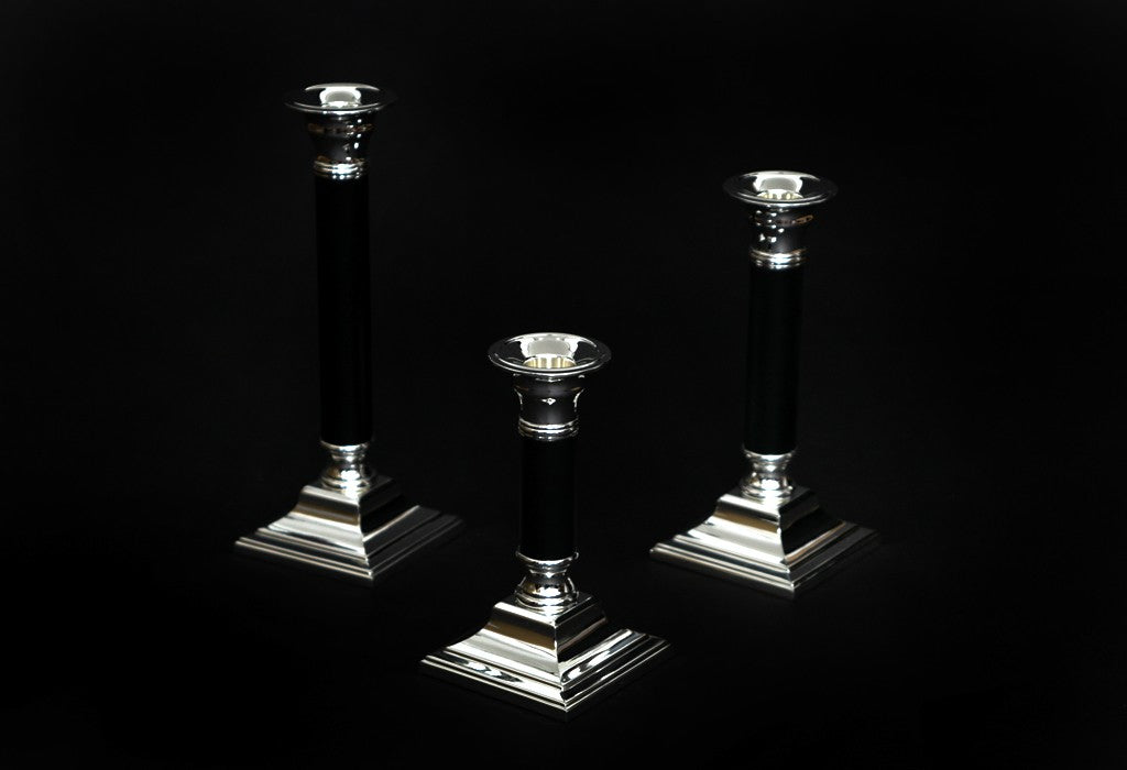 Kerzenleuchter versilbert - schwarz – 15 cm