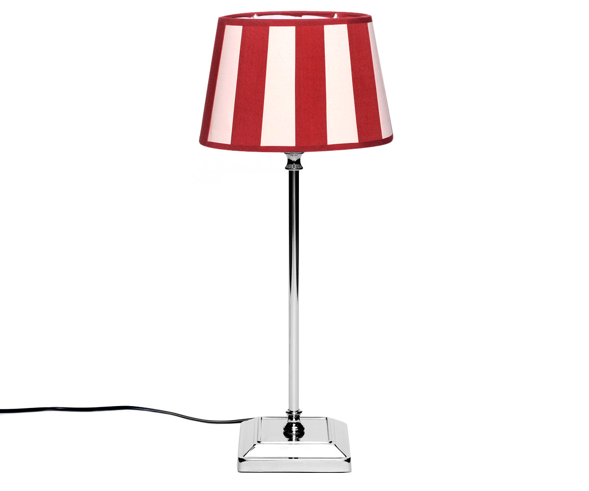 Tischlampe - Lampenschirm gestreift – Weinrot - Creme, Schirm oval - 22 x 14 x 15 cm, quadratischer Fuß