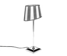 Tischlampe - Lampenschirm gestreift – Grau - Weiß, Schirm oval - 20 x 13 x 15 cm, quadratischer Fuß