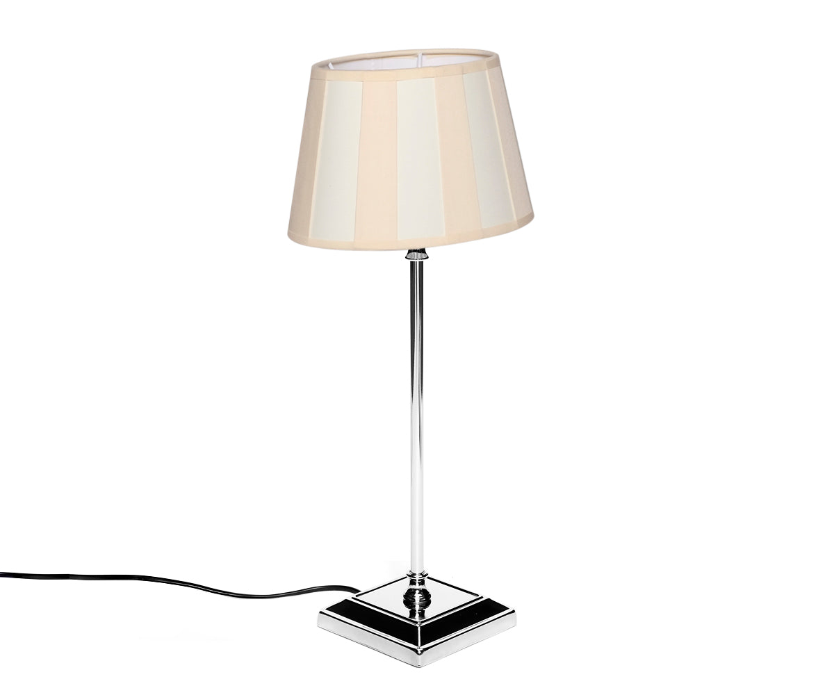 Tischlampe - Lampenschirm gestreift – Beige - Creme, Schirm oval - 22 x 14 x 15 cm, quadratischer Fuß
