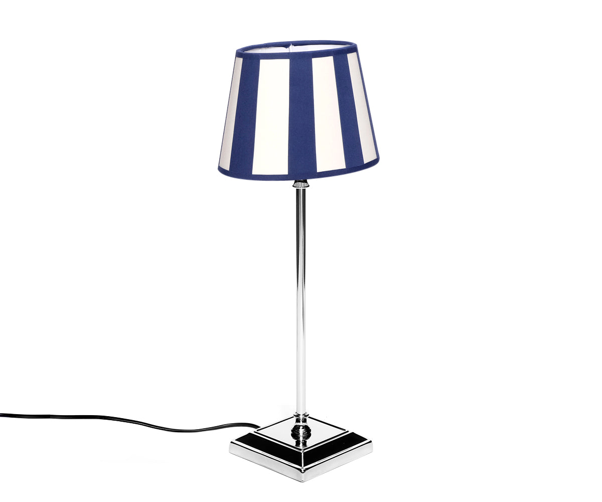 Tischlampe - Lampenschirm gestreift – Blau - Creme, Schirm oval - 22 x 14 x 15 cm, quadratischer Fuß
