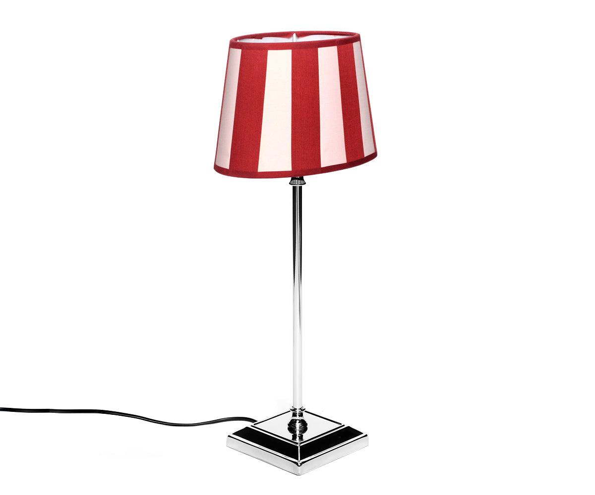 Tischlampe - Lampenschirm gestreift – Weinrot - Creme, Schirm oval - 22 x 14 x 15 cm, quadratischer Fuß