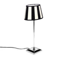 Tischlampe - Lampenschirm gestreift – Schwarz - Creme, Schirm oval - 22 x 14 x 15 cm, quadratischer Fuß
