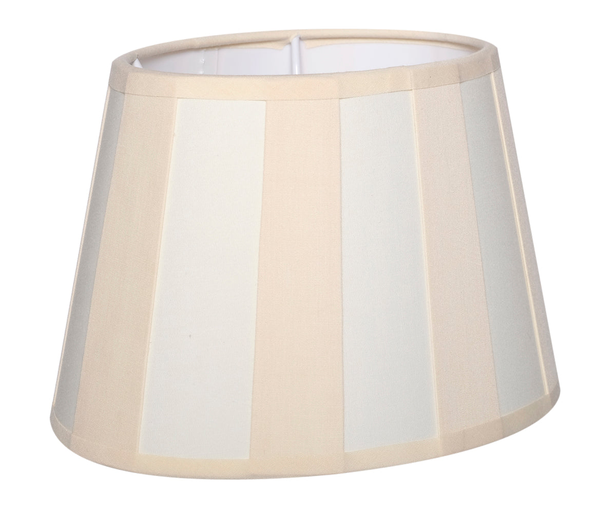 Tischlampe - Lampenschirm gestreift – Beige - Creme, Schirm oval - 22 x 14 x 15 cm, quadratischer Fuß