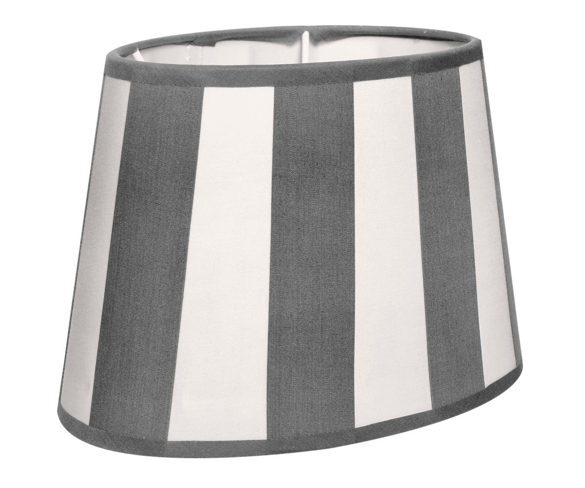 Lampenschirm gestreift – Grau - Weiß, oval - 20x15x13 cm
