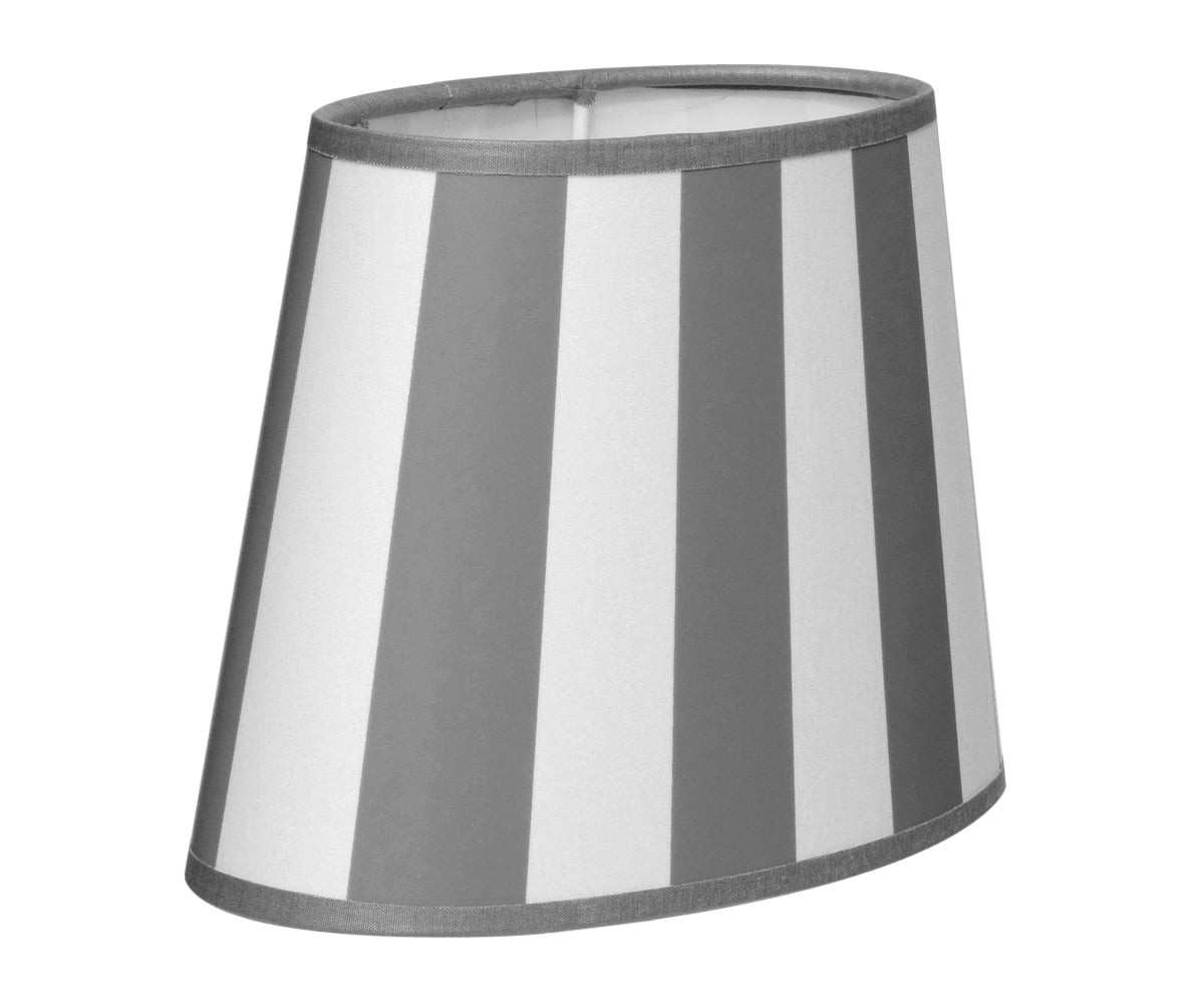 Tischlampe - Lampenschirm gestreift – Grau - Weiß, Schirm oval - 20 x 13 x 15 cm, quadratischer Fuß