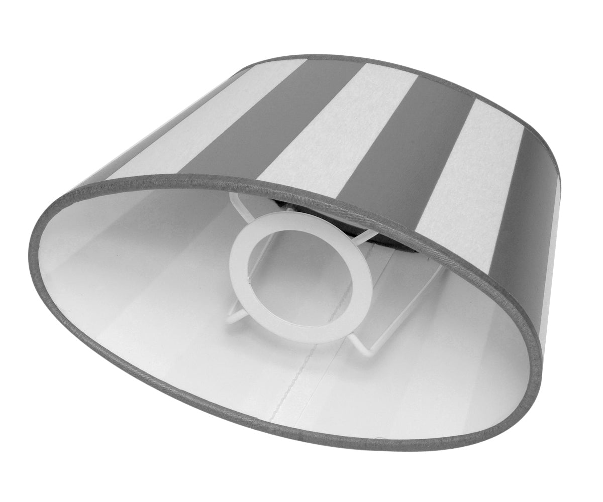 Tischlampe - Lampenschirm gestreift – Grau - Weiß, Schirm oval - 20 x 13 x 15 cm, quadratischer Fuß