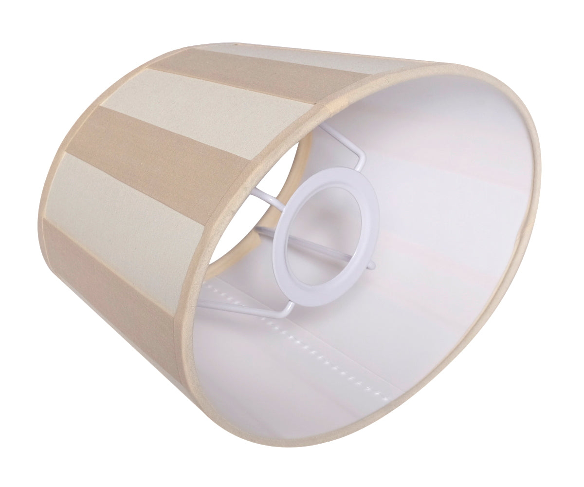 Tischlampe - Lampenschirm gestreift – Beige - Creme, Schirm oval - 22 x 14 x 15 cm, quadratischer Fuß