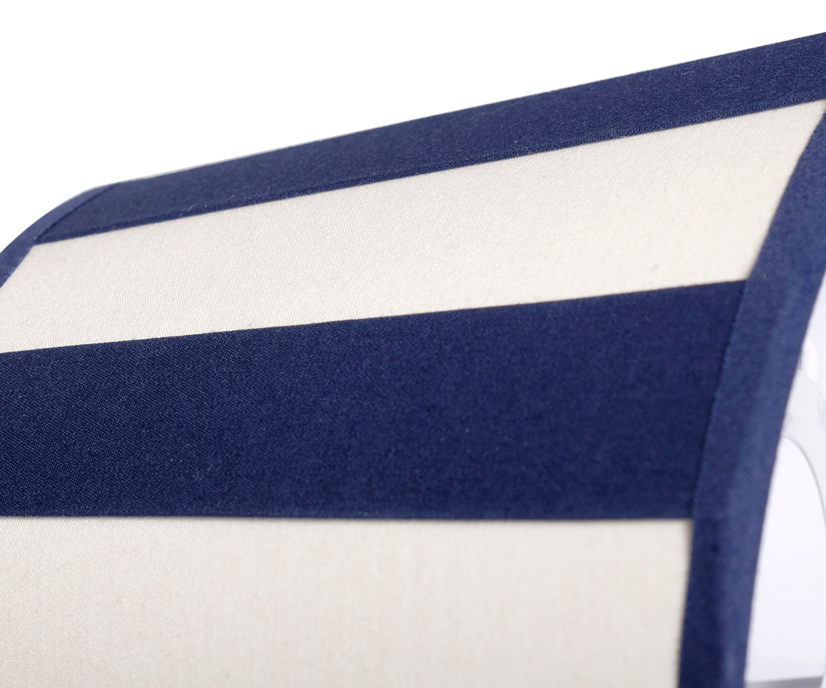 Tischlampe - Lampenschirm gestreift – Blau - Creme, Schirm oval - 22 x 14 x 15 cm, quadratischer Fuß