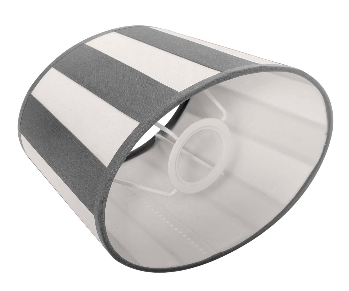 Lampenschirm gestreift – Grau - Weiß, oval - 20x15x13 cm