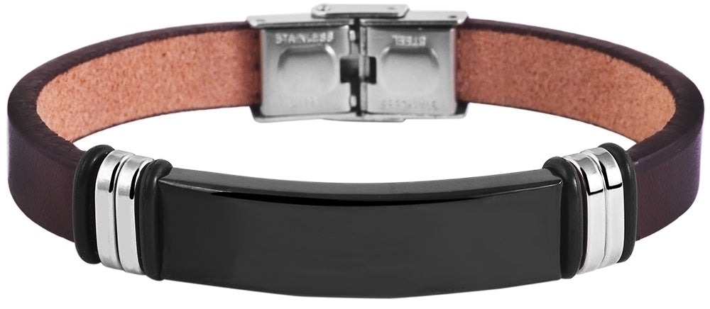 Edelstahl Armband mit Gravur – Ohne Gravur, Echtleder, Modell 7