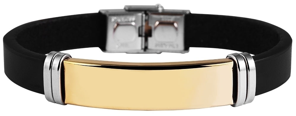 Edelstahl Armband mit Gravur – Ohne Gravur, Echtleder, Modell 8