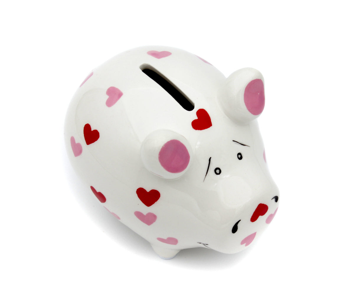 Sparschwein Hochzeit – Herzen Rosa/Rot (9 x 9 x 12,5 cm)