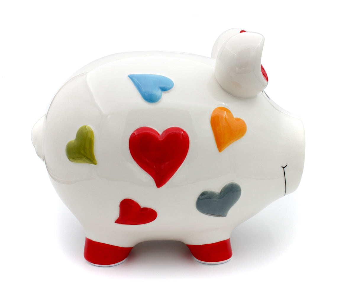 Sparschwein Hochzeit – Herzen Bunt (25 x 30 x 25 cm)