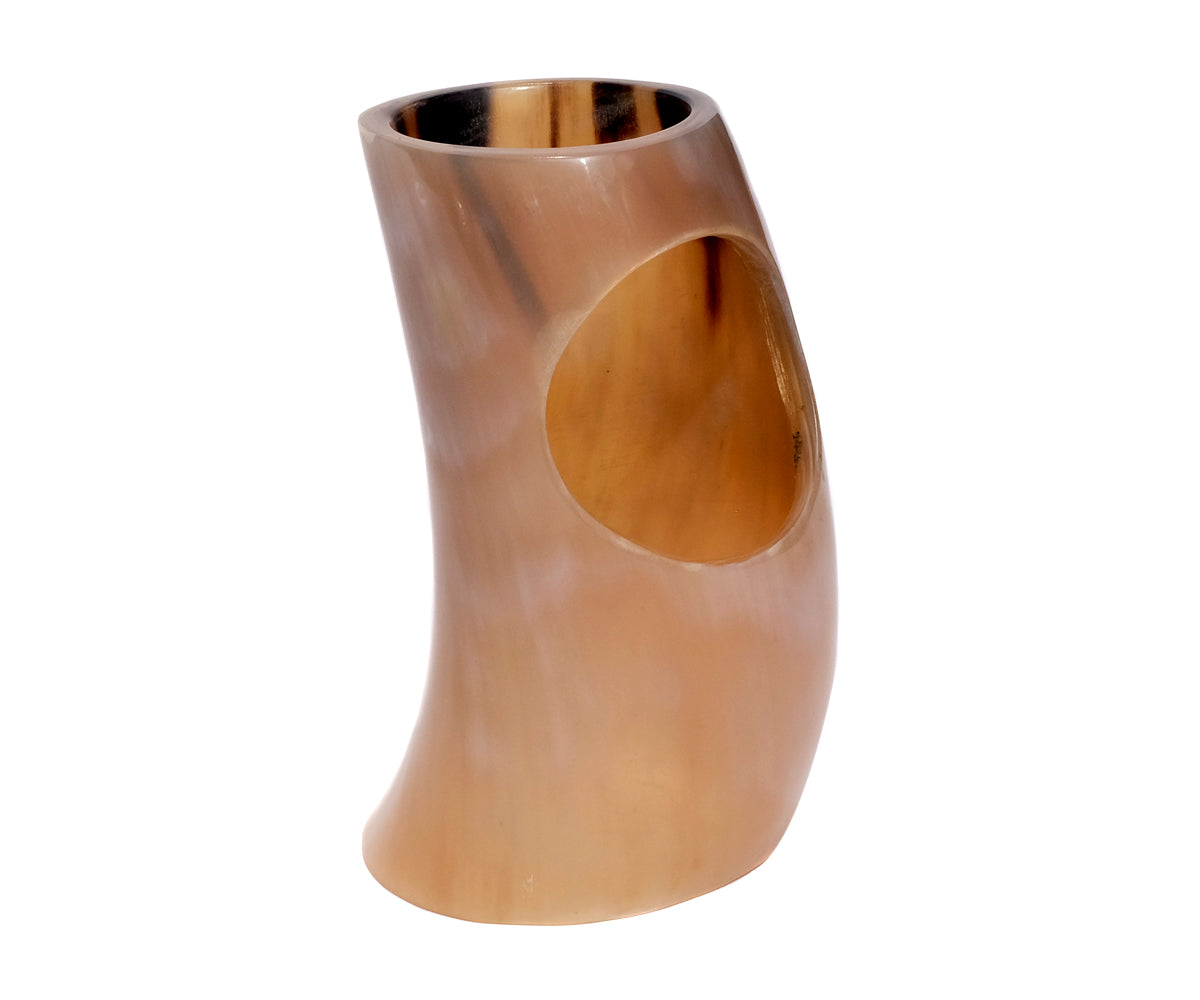 Trinkhorn Wikinger Set – 200 ml, Kuhhorn poliert mit Hornständer