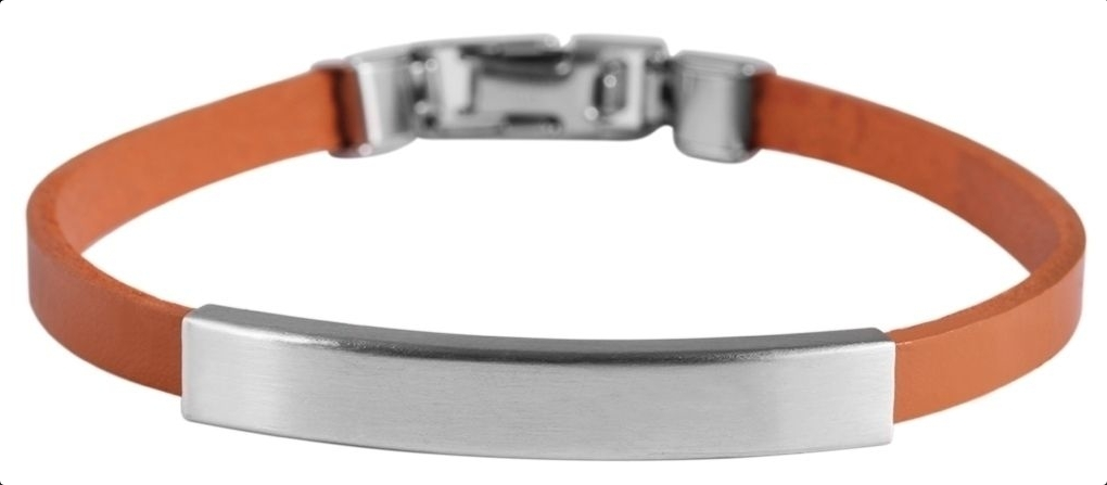 Edelstahl Armband mit Gravur – Ohne Gravur, Echtleder, Modell 5